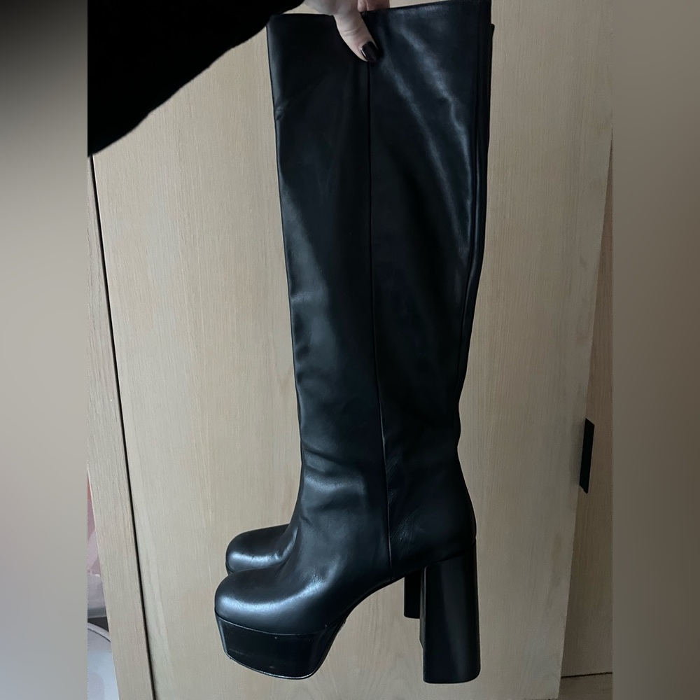 Prada Black Leather Platform Knee High Boots $1820 - Picture 5 of 8